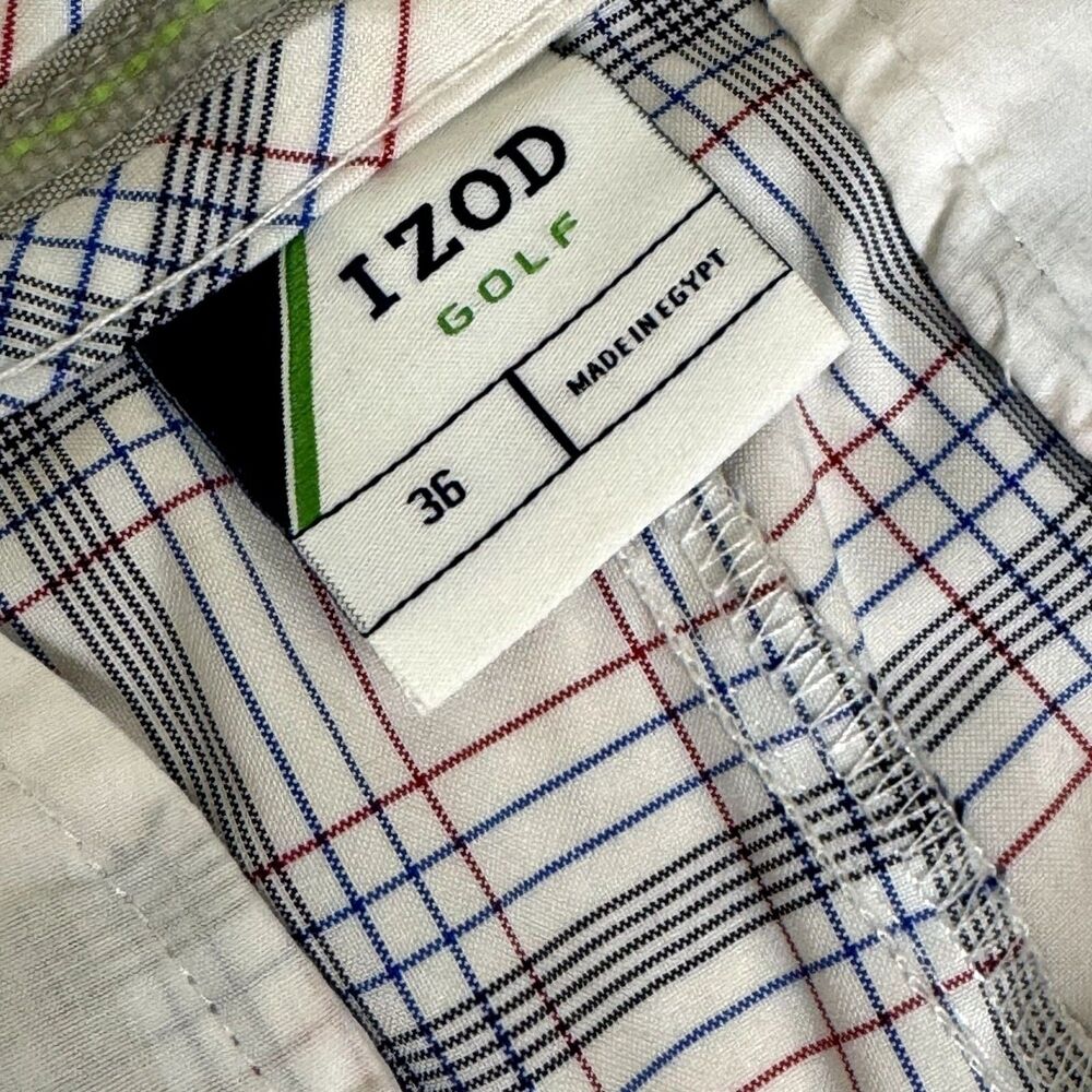 Izod Golf Mens Shorts Plaid White Red Blue 36 bv - Picture 5 of 6